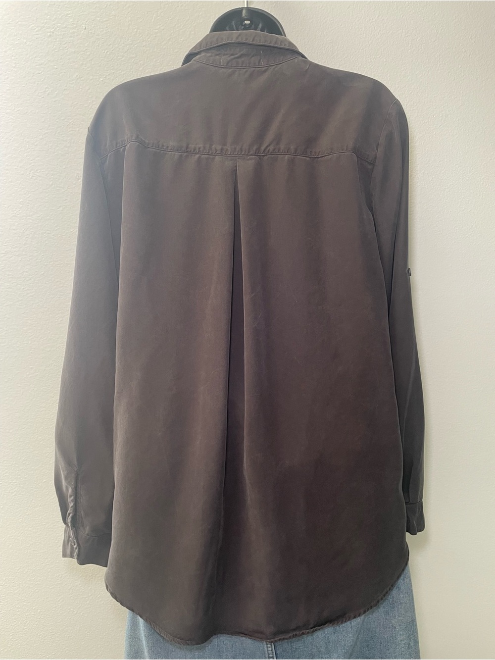 Cloth & Stone Brown Tencel Popover Blouse Long Sleeve Pocket Top Size Large - Picture 6 of 8